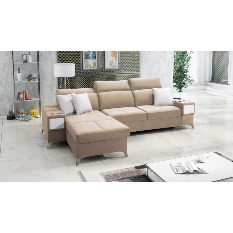 Luxury corner sofa Porto I with sleeping function - Velvet | Hydrophobic, Casablanca 2304