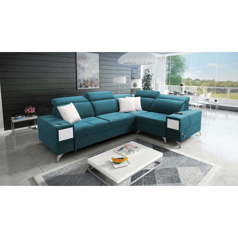 Ecksofa Porto II mit Schlaffunktion, ausziehbare Schublade, USB-Anschluss - Velours | Hydrophob, Casablanca 2313