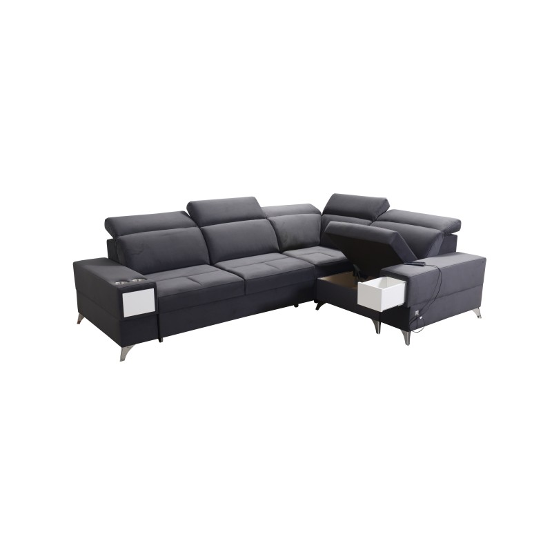 Ecksofa Porto II mit Schlaffunktion, ausziehbare Schublade, USB-Anschluss - Velours | Hydrophob, Casablanca 2313 Ecksofa Porto II mit Schlaffunktion, ausziehbare Schublade, USB-Anschluss - Velours | Hydrophob, Casablanca 2313