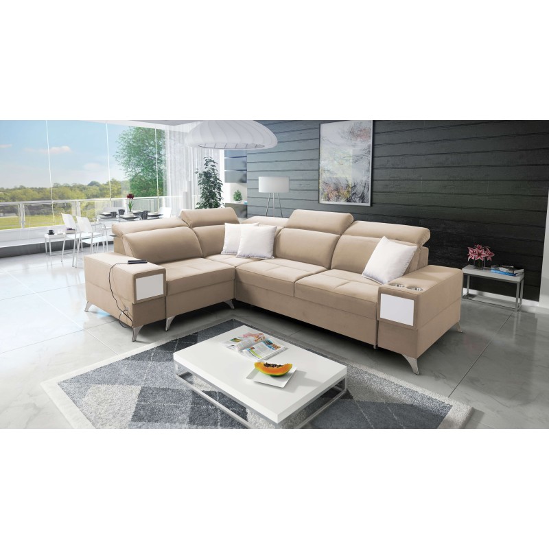 Ecksofa Porto II mit Schlaffunktion, ausziehbare Schublade, USB-Anschluss - Velours | Hydrophob, Casablanca 2304 Ecksofa Porto II mit Schlaffunktion, ausziehbare Schublade, USB-Anschluss - Velours | Hydrophob, Casablanca 2304