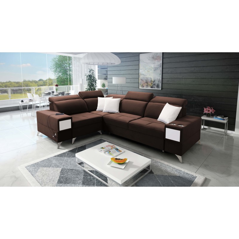 Ecksofa Porto II mit Schlaffunktion, ausziehbare Schublade, USB-Port - Velours | Hydrophob, Casablanca 2307 Ecksofa Porto II mit Schlaffunktion, ausziehbare Schublade, USB-Port - Velours | Hydrophob, Casablanca 2307