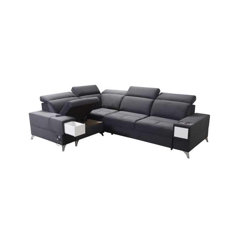 Porto II corner sofa with sleeping function, pull-out drawer, USB port - Velvet | Hydrophobic, Casablanca 2316 Porto II corner sofa with sleeping function, pull-out drawer, USB port - Velvet | Hydrophobic, Casablanca 2316