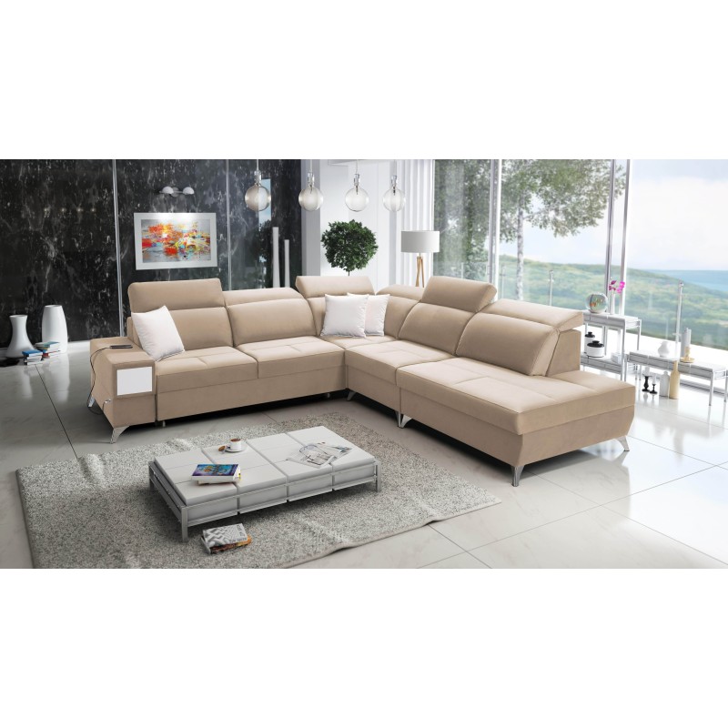 Ecksofa Porto IX mit Schlaffunktion | Velours | Hydrophob, Casablanca 2304 | Verstellbare Kopfstützen | USB-Anschluss Ecksofa Porto IX mit Schlaffunktion | Velours | Hydrophob, Casablanca 2304 | Verstellbare Kopfstützen | USB-Anschluss