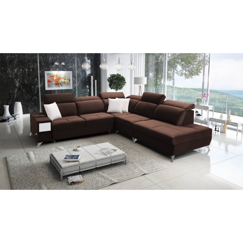 Ecksofa Porto IX mit Schlaffunktion | Velours | Hydrophob, Casablanca 2307 | Verstellbare Kopfstützen | USB-Anschluss Ecksofa Porto IX mit Schlaffunktion | Velours | Hydrophob, Casablanca 2307 | Verstellbare Kopfstützen | USB-Anschluss