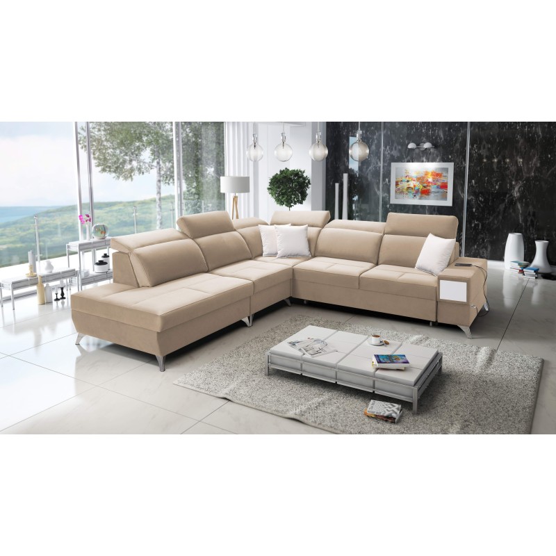 Ecksofa Porto IX mit Schlaffunktion | Velours | Hydrophob, Casablanca 2304 | Verstellbare Kopfstützen | USB-Anschluss Ecksofa Porto IX mit Schlaffunktion | Velours | Hydrophob, Casablanca 2304 | Verstellbare Kopfstützen | USB-Anschluss