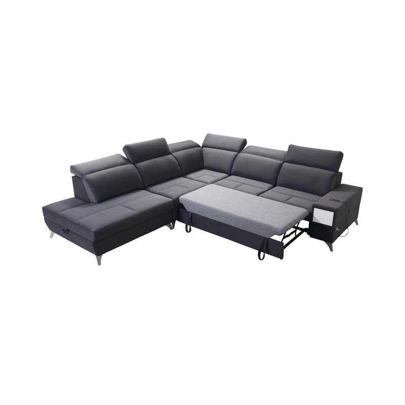 Ecksofa Porto IX mit Schlaffunktion | Velours | Hydrophob, Casablanca 2304 | Verstellbare Kopfstützen | USB-Anschluss Ecksofa Porto IX mit Schlaffunktion | Velours | Hydrophob, Casablanca 2304 | Verstellbare Kopfstützen | USB-Anschluss