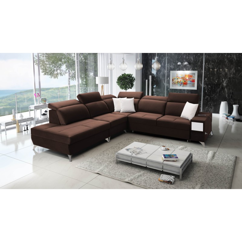 Ecksofa Porto IX mit Schlaffunktion | Velours | Hydrophob, Casablanca 2307 | Verstellbare Kopfstützen | USB-Anschluss Ecksofa Porto IX mit Schlaffunktion | Velours | Hydrophob, Casablanca 2307 | Verstellbare Kopfstützen | USB-Anschluss