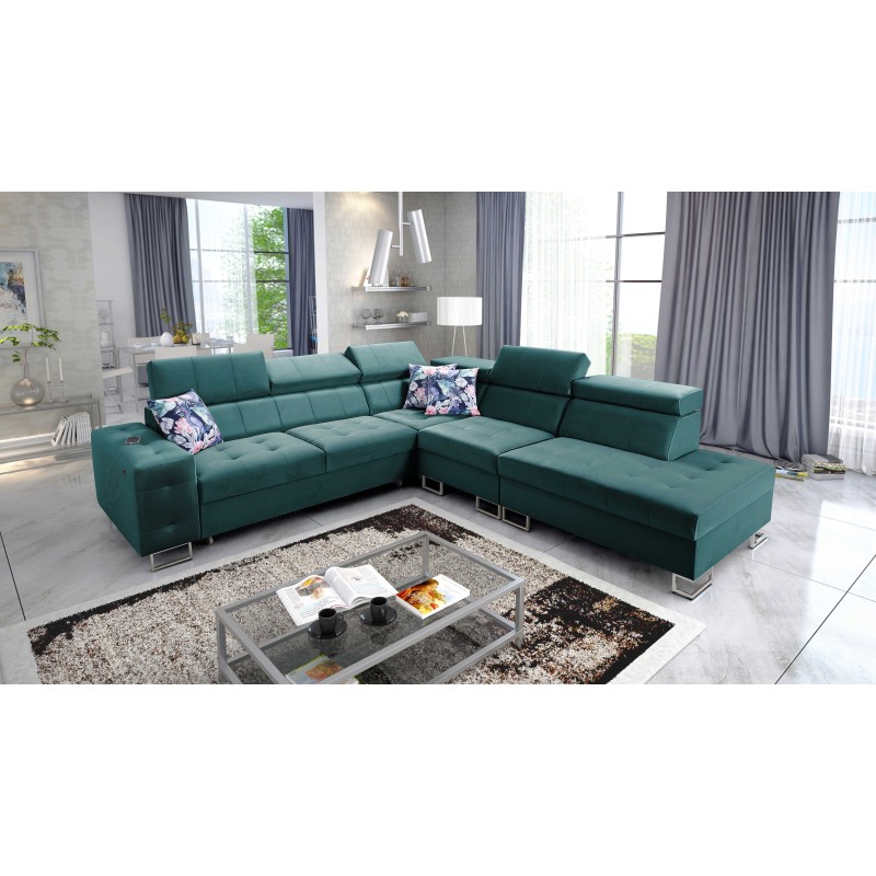 bMeta Title:/b Ecksofa Fusion IX - Gestepptes Sitzkissen, Schlaffunktion - Veloursstoff | Hydrophob, Magic Velvet 2221
