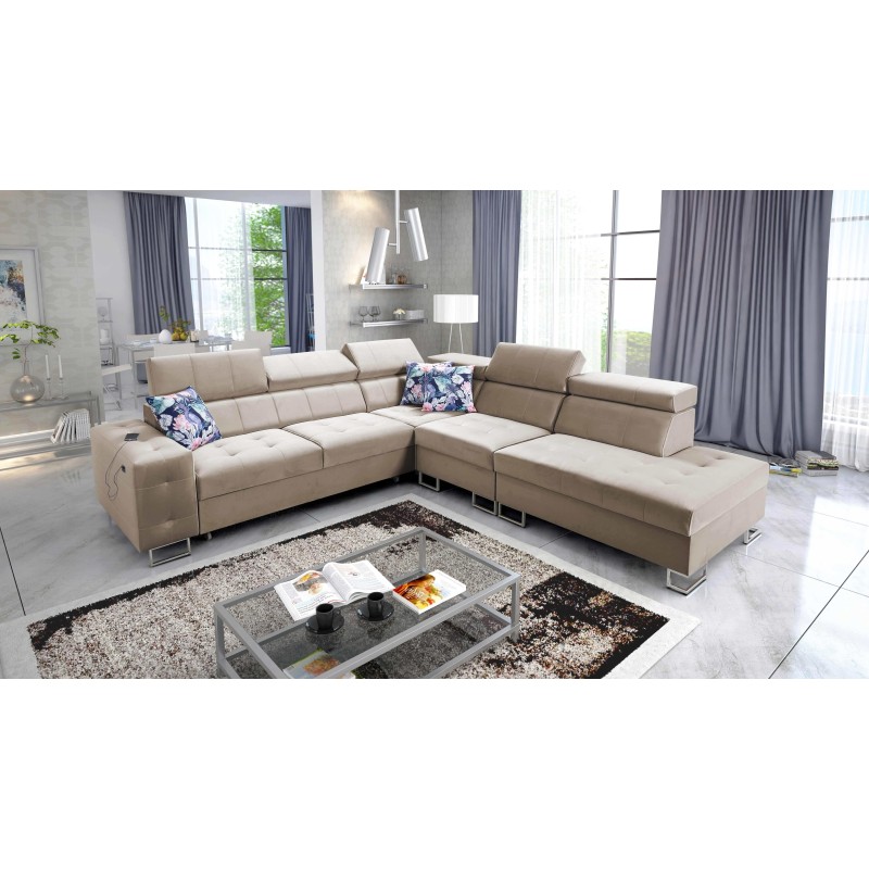 bMeta Title:/b Fusion IX Corner Sofa - Quilted Seat, Sleep Function - Velvet Material | Hydrophobic, Magic Velvet 2282