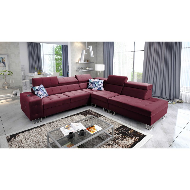 bMeta Title:/b Ecksofa Fusion IX - Gepolsterter Sitz, Schlaffunktion - Veloursstoff | Hydrophob, Magic Velvet 2229