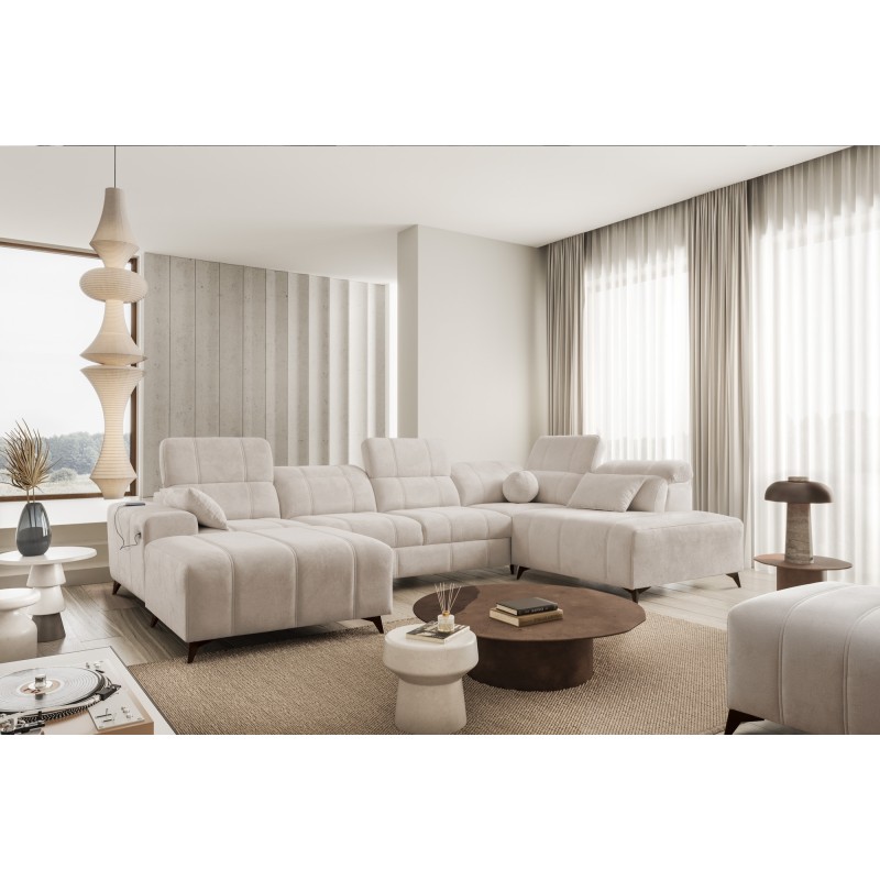 Luxury U-shaped Corner Sofa Ballagio VI with Sleeping Function, Woven Fabric, Spring 1108