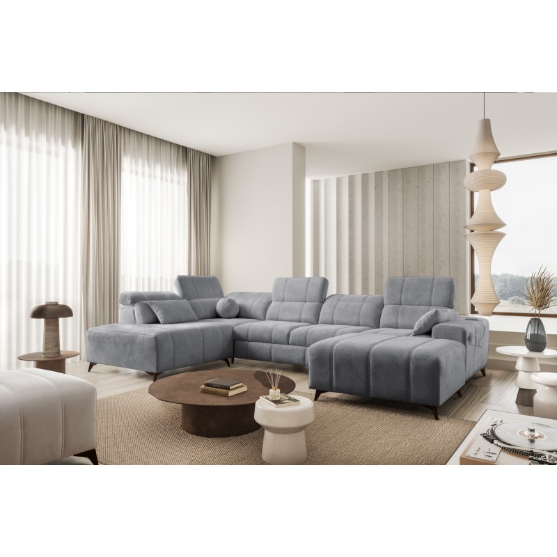Sofá Esquinero de Lujo en Forma de U Ballagio VI con Función de Cama Plecionka, Spring 1101