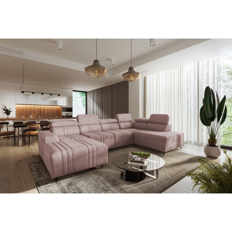 Esquina en forma de U Verona VI con función para dormir, tela Vena 10 Esquina en forma de U Verona VI con función para dormir, tela Vena 10