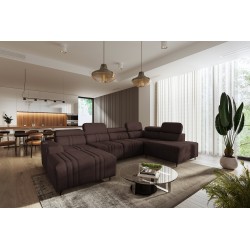 Esquina en forma de U Verona VI con función de cama, tela Vena 13