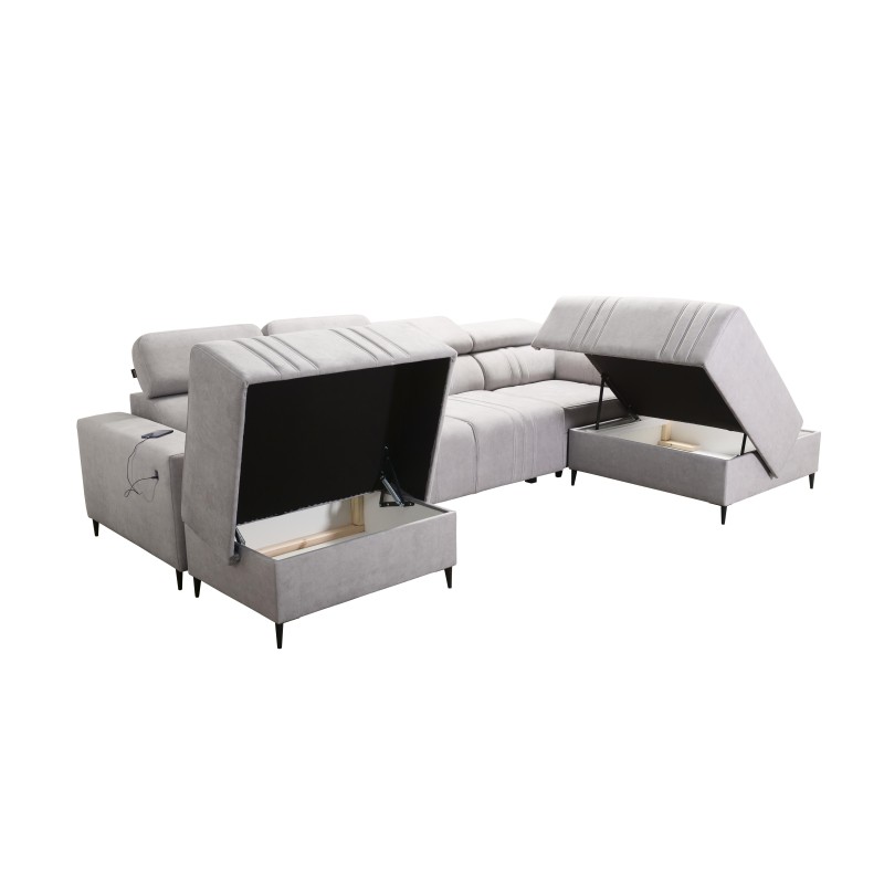 Esquina en forma de U Verona VI con función de cama, tela Vena 13 Esquina en forma de U Verona VI con función de cama, tela Vena 13