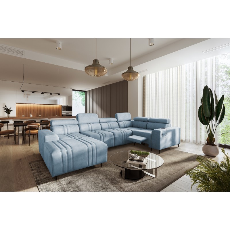 U-shaped Verona IV Mix sectional sofa with a sleeping function and manual relax function, fabric Vena 6