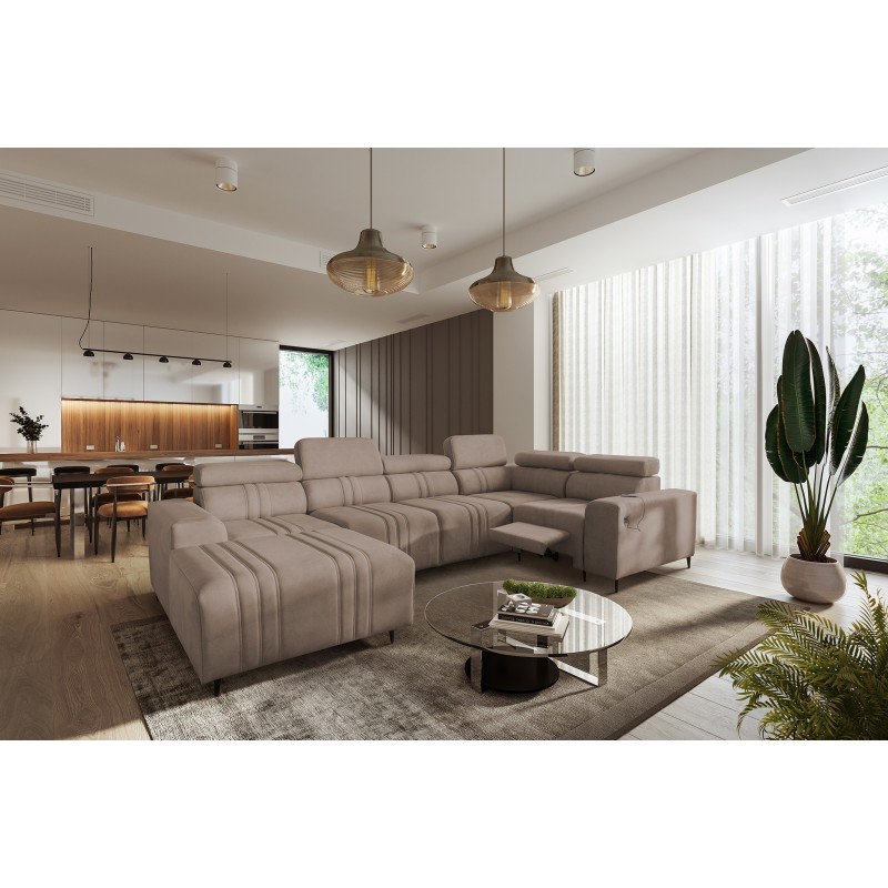 U-shaped corner sofa Verona IV Mix with a sleeping function and manual relax function, fabric Vena 14