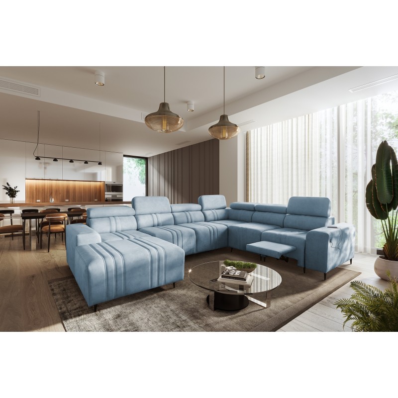 Verona VIII Mix U-shaped corner sofa with sleeping function and manual relax function, fabric Vena 6 Verona VIII Mix U-shaped corner sofa with sleeping function and manual relax function, fabric Vena 6