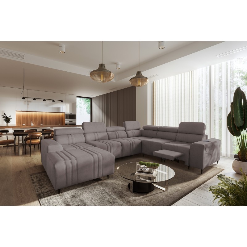 U-shaped Verona VIII Mix sectional sofa with sleeping function and manual relax function, fabric Vena 8 U-shaped Verona VIII Mix sectional sofa with sleeping function and manual relax function, fabric Vena 8