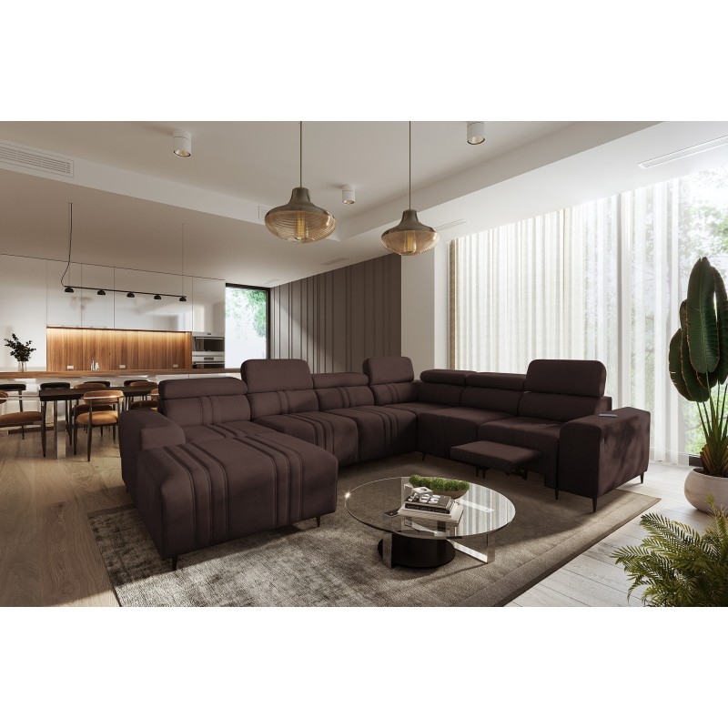 Sofá en forma de U Verona VIII Mix con función de cama y función de relax manual tela Vena 13 Sofá en forma de U Verona VIII Mix con función de cama y función de relax manual tela Vena 13