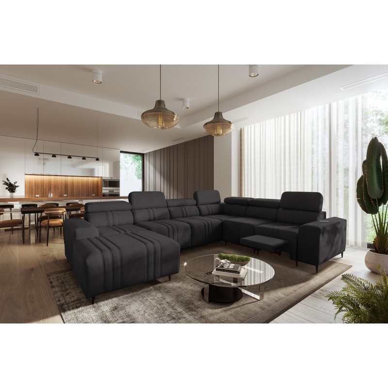 Sofá esquinero en forma de U Verona VIII Mix con función de cama y función de relax manual, tela Vena 20. Sofá esquinero en forma de U Verona VIII Mix con función de cama y función de relax manual, tela Vena 20.
