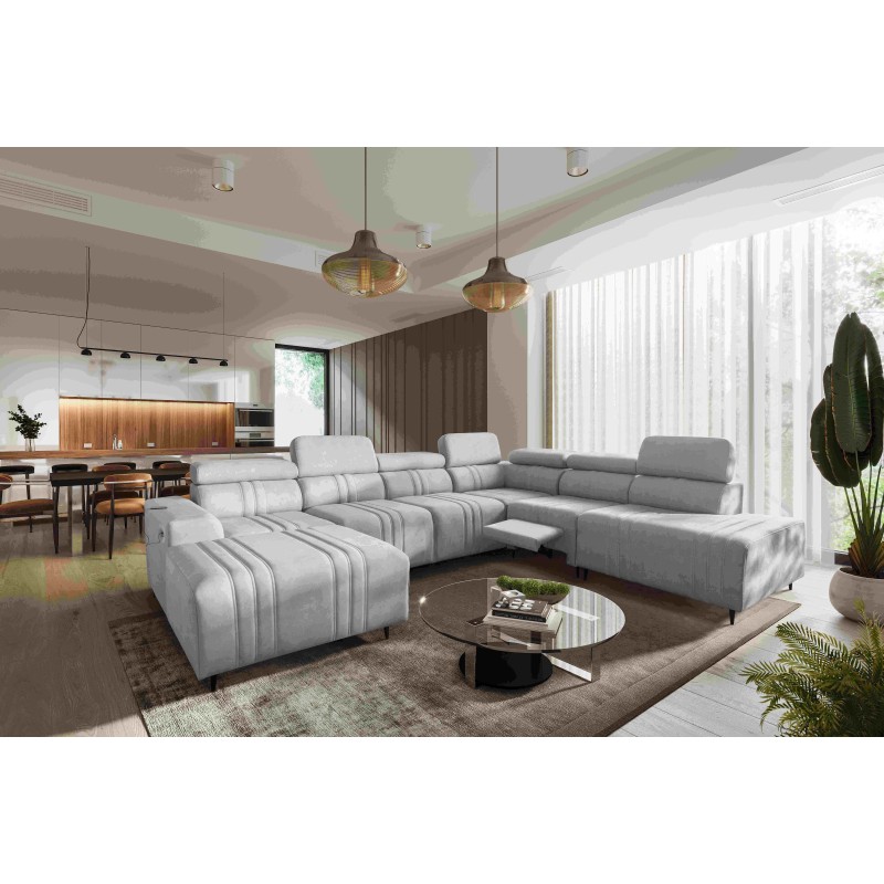 Sofá en forma de U Verona X Mix con función de cama y función de relax manual en tejido Vena 3 Sofá en forma de U Verona X Mix con función de cama y función de relax manual en tejido Vena 3