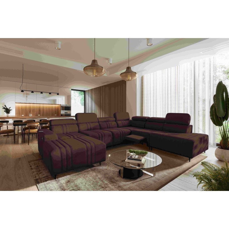 Sofá en forma de U Verona X Mix con función de dormir y función de relax manual, tela Vena 13. Sofá en forma de U Verona X Mix con función de dormir y función de relax manual, tela Vena 13.
