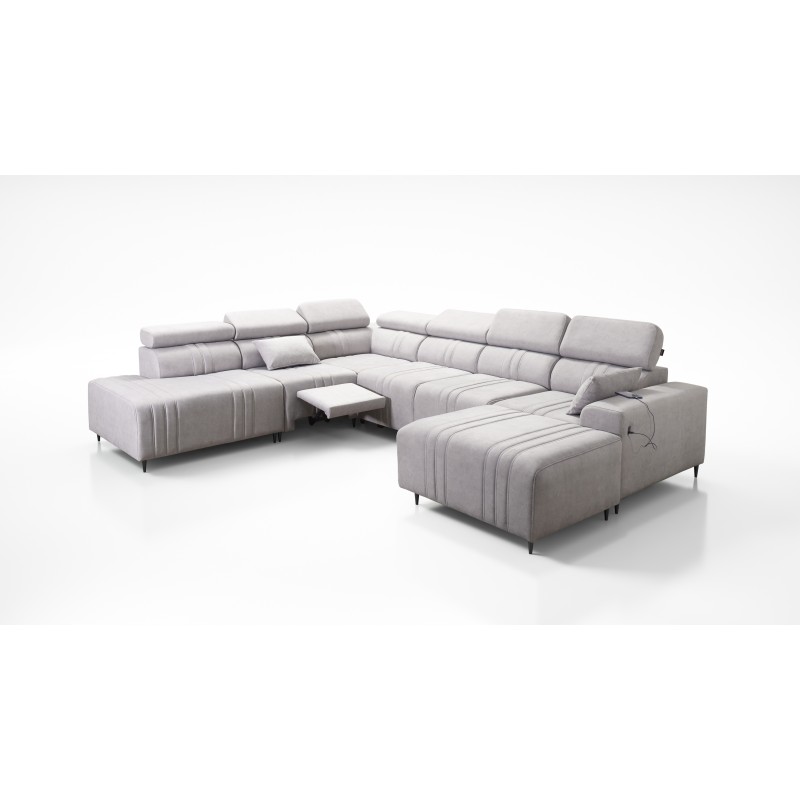 Sofá en forma de U Verona X Mix con función de cama y función de relax manual en tejido Vena 3 Sofá en forma de U Verona X Mix con función de cama y función de relax manual en tejido Vena 3