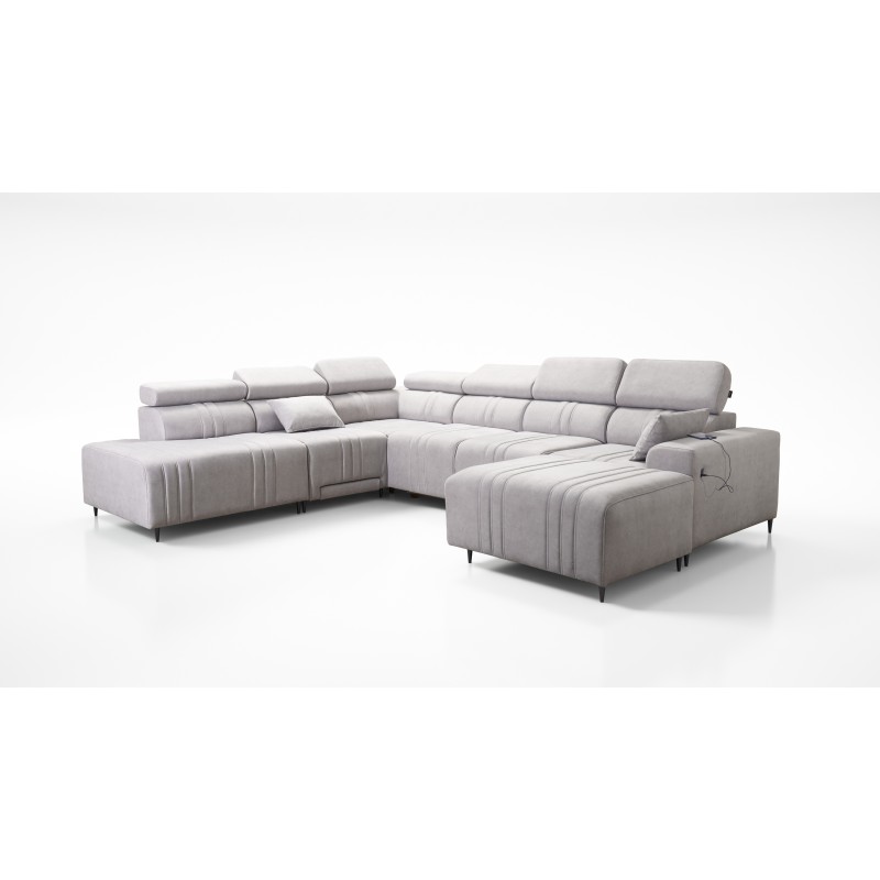 Sofá en forma de U Verona X Mix con función de cama y función de relax manual en tejido Vena 3 Sofá en forma de U Verona X Mix con función de cama y función de relax manual en tejido Vena 3