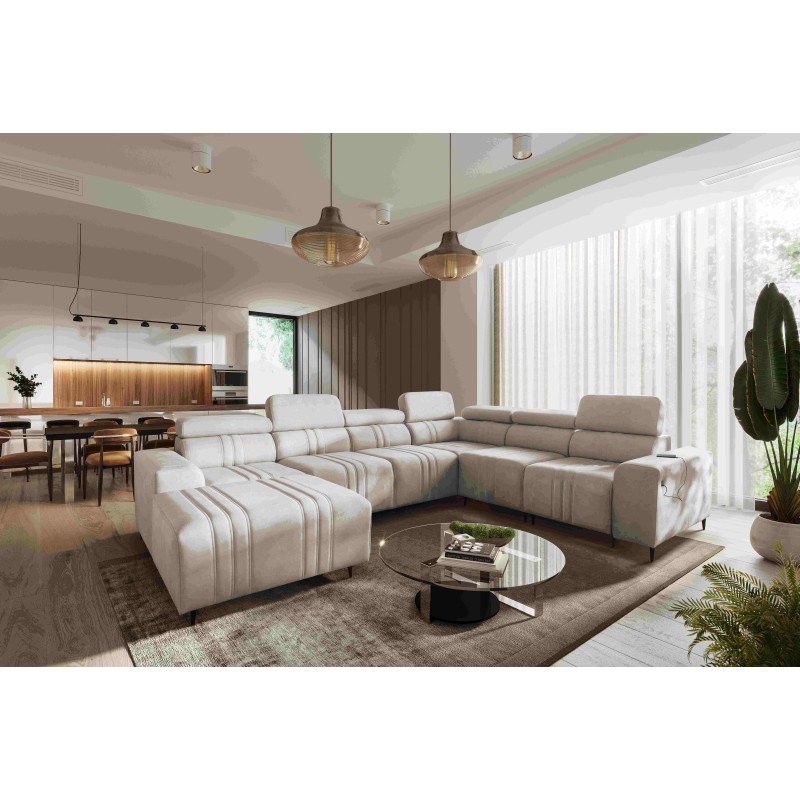 U-shaped sectional Verona VIII with a sleeping function in fabric Vena 9 U-shaped sectional Verona VIII with a sleeping function in fabric Vena 9