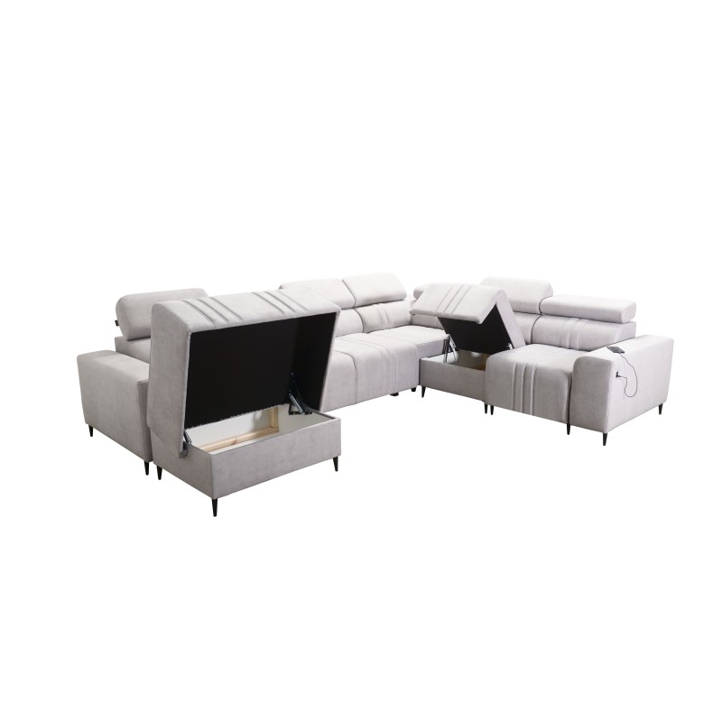 U-shaped sectional Verona VIII with a sleeping function in fabric Vena 9 U-shaped sectional Verona VIII with a sleeping function in fabric Vena 9