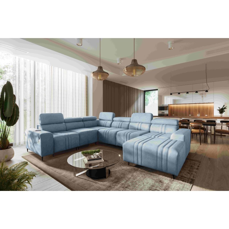 U-shaped corner sofa Verona VIII with sleeping function, fabric Vena 6