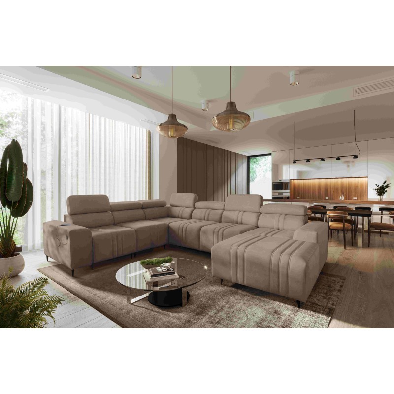 U-shaped corner sofa Verona VIII with sleeping function, fabric Vena 14