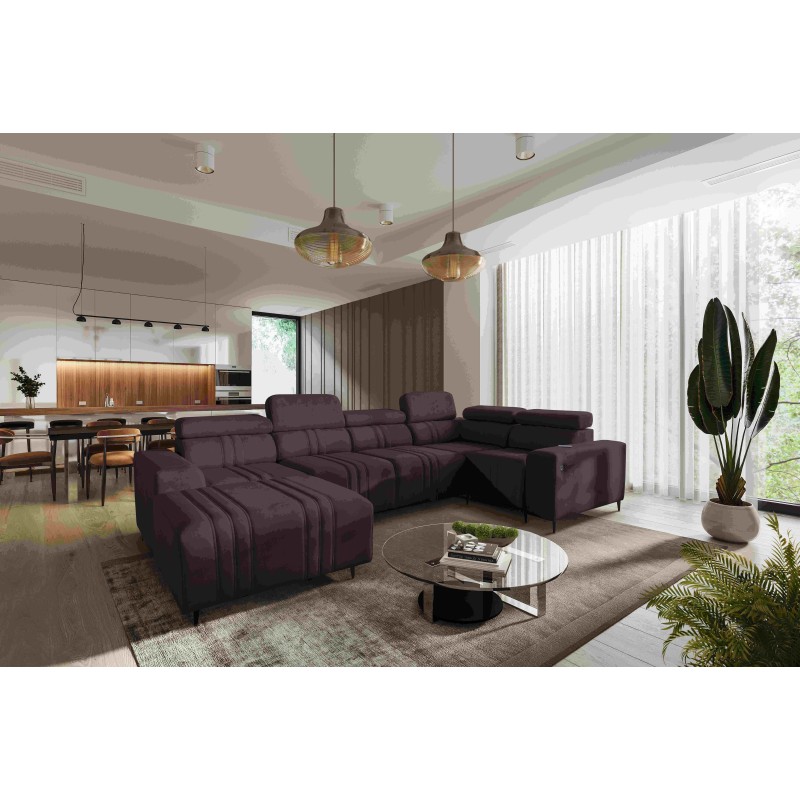 U-shaped Verona IV sectional sofa with a sleeping function in Vena 13 fabric