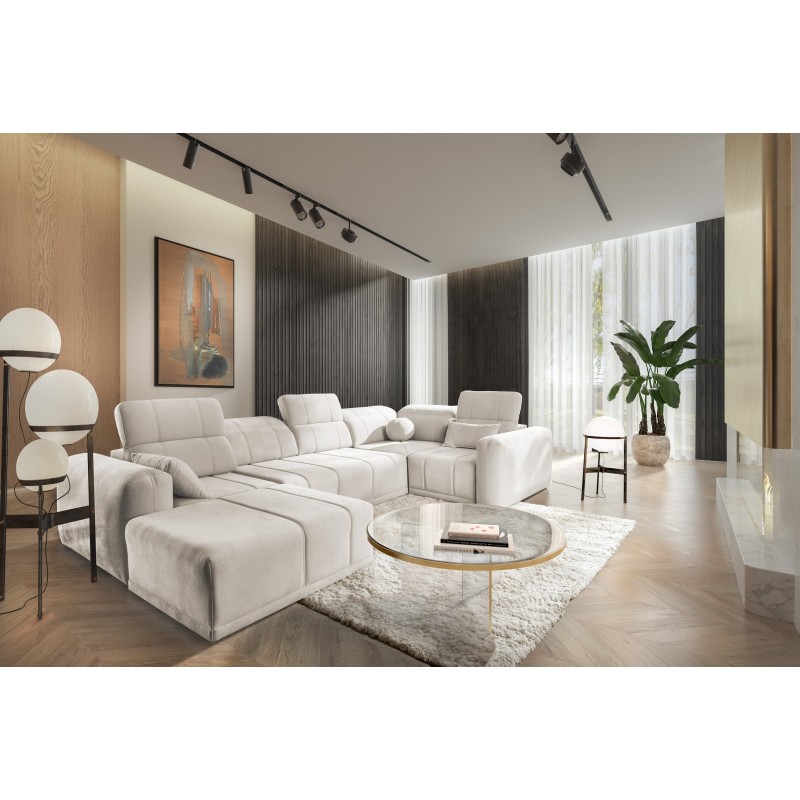 U-shaped Luxor IV sectional sofa with sleeping function, fabric Wind 02