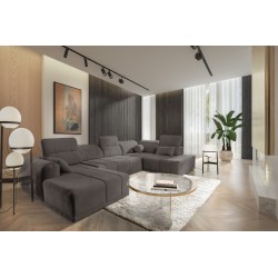 Кутовий диван у формі U Luxor VI з функцією сну, тканина Wind 21