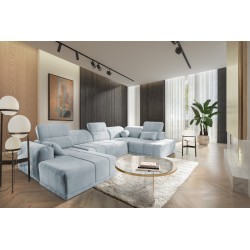 Кутовий диван у формі U Luxor VI з функцією сну, тканина Wind 73