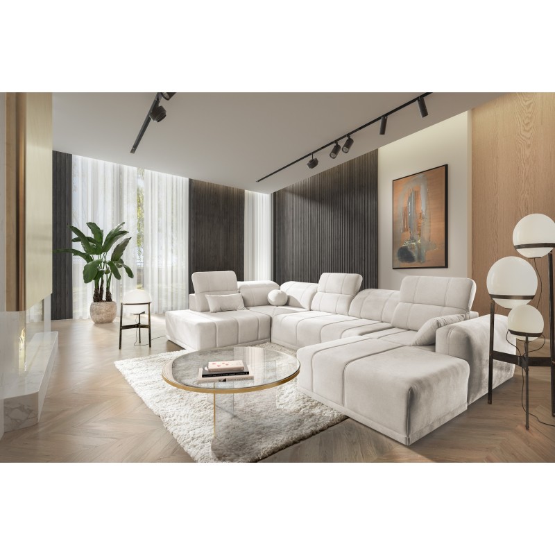 Sofá en forma de U Luxor VI con función de cama, tela Wind 02