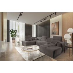 Кутовий диван у формі U Luxor VI з функцією сну, тканина Wind 21
