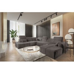 Sofá esquinero en forma de U Luxor X con función de cama, tela Wind 21.