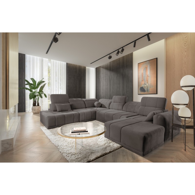 Sofá esquinero en forma de U Luxor X con función de cama, tela Wind 21.