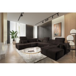 Sofá en forma de U Luxor X con función para dormir, tela Wind 28.