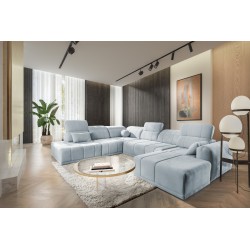 Sofá en forma de U Luxor X con función de dormir, tela Wind 73