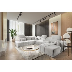 Sofá en forma de U Luxor X con función de cama, tela Wind 84.