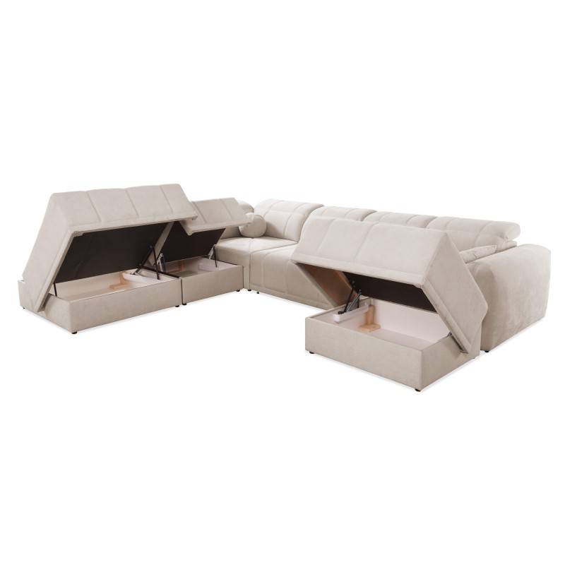 Sofá en forma de U Luxor X con función de cama, tela Wind 84. Sofá en forma de U Luxor X con función de cama, tela Wind 84.