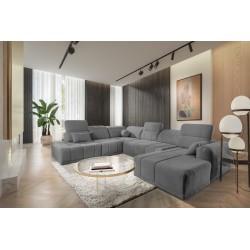 Esquinero en forma de U Luxor X con función de cama, tela Wind 90