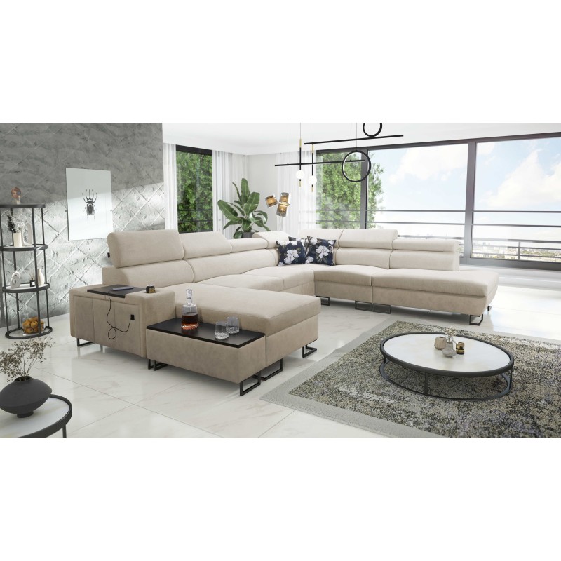 Esquina U Prestige X con función de cama - Suave al tacto, Freya 210.02 + Tauro 8203 | Tus muebles