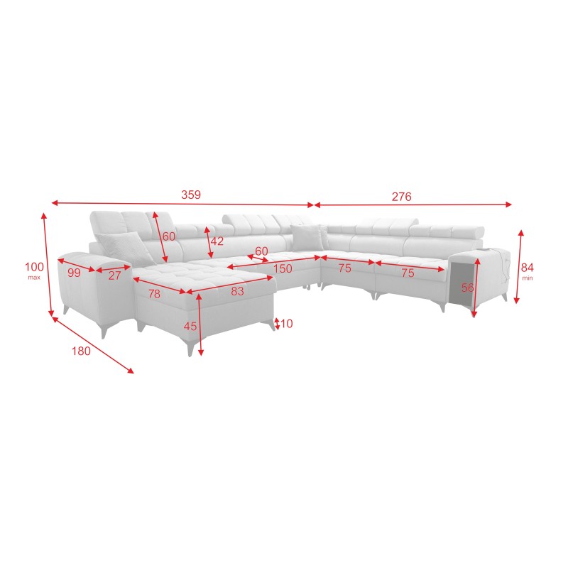Sofá en forma de U Venna VIII con función de cama y puerto USB - Terciopelo, Avra 2 Sofá en forma de U Venna VIII con función de cama y puerto USB - Terciopelo, Avra 2