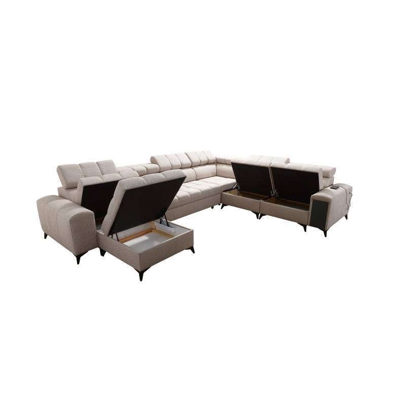 Sofá en forma de U Venna VIII con función de cama y puerto USB - Terciopelo, Avra 16 Sofá en forma de U Venna VIII con función de cama y puerto USB - Terciopelo, Avra 16
