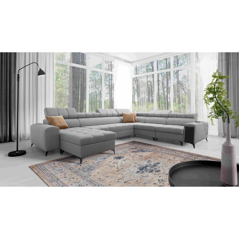 U-shaped Venna VIII sectional sofa with a sleeping function and USB port - Plush, Avra 16